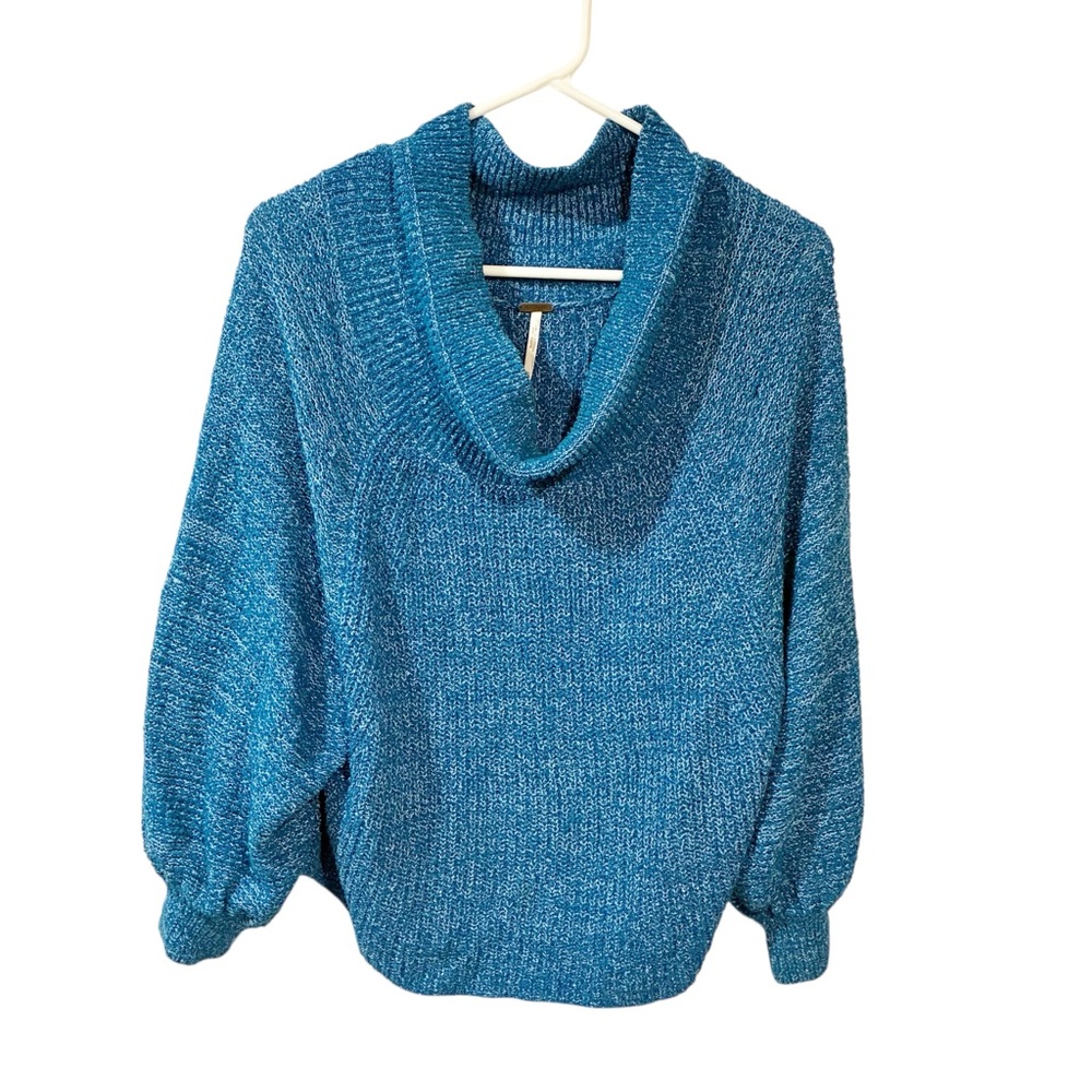 Free People Edessa Blue Sweater Off Shoulder Knit Size Small - Picture 2 of 6